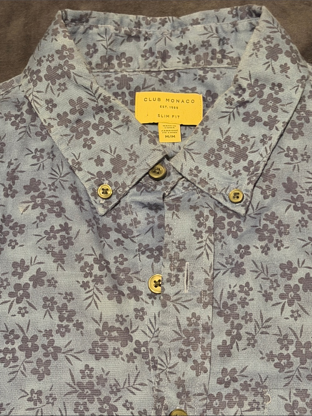 Club Monaco Light Blue Shirt with Purple Floral Print